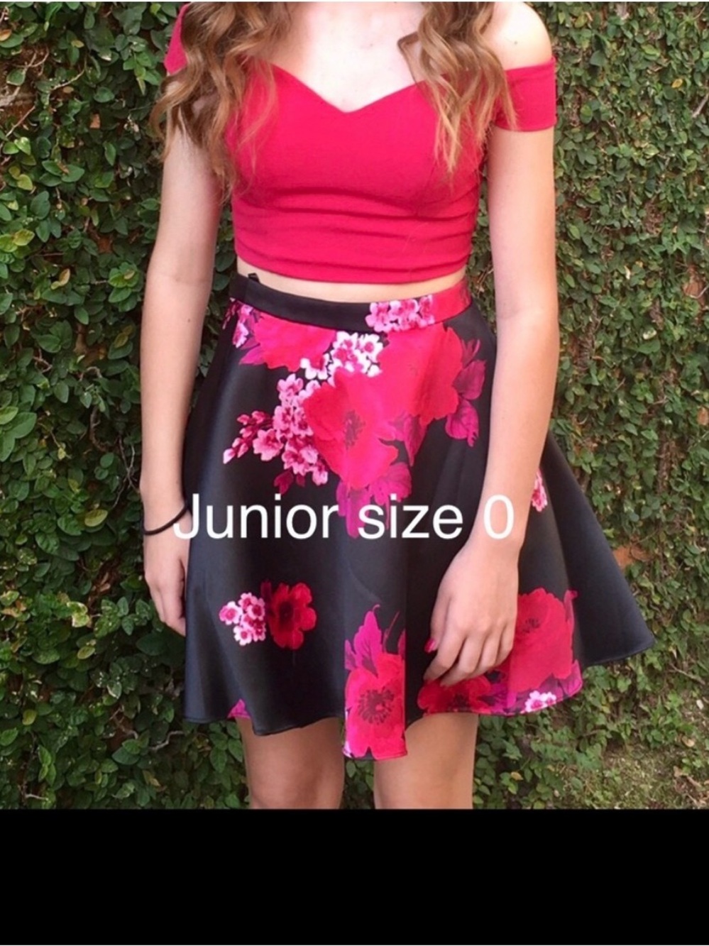 Floral Satin A-Line Skirt in Hot Pink and Black